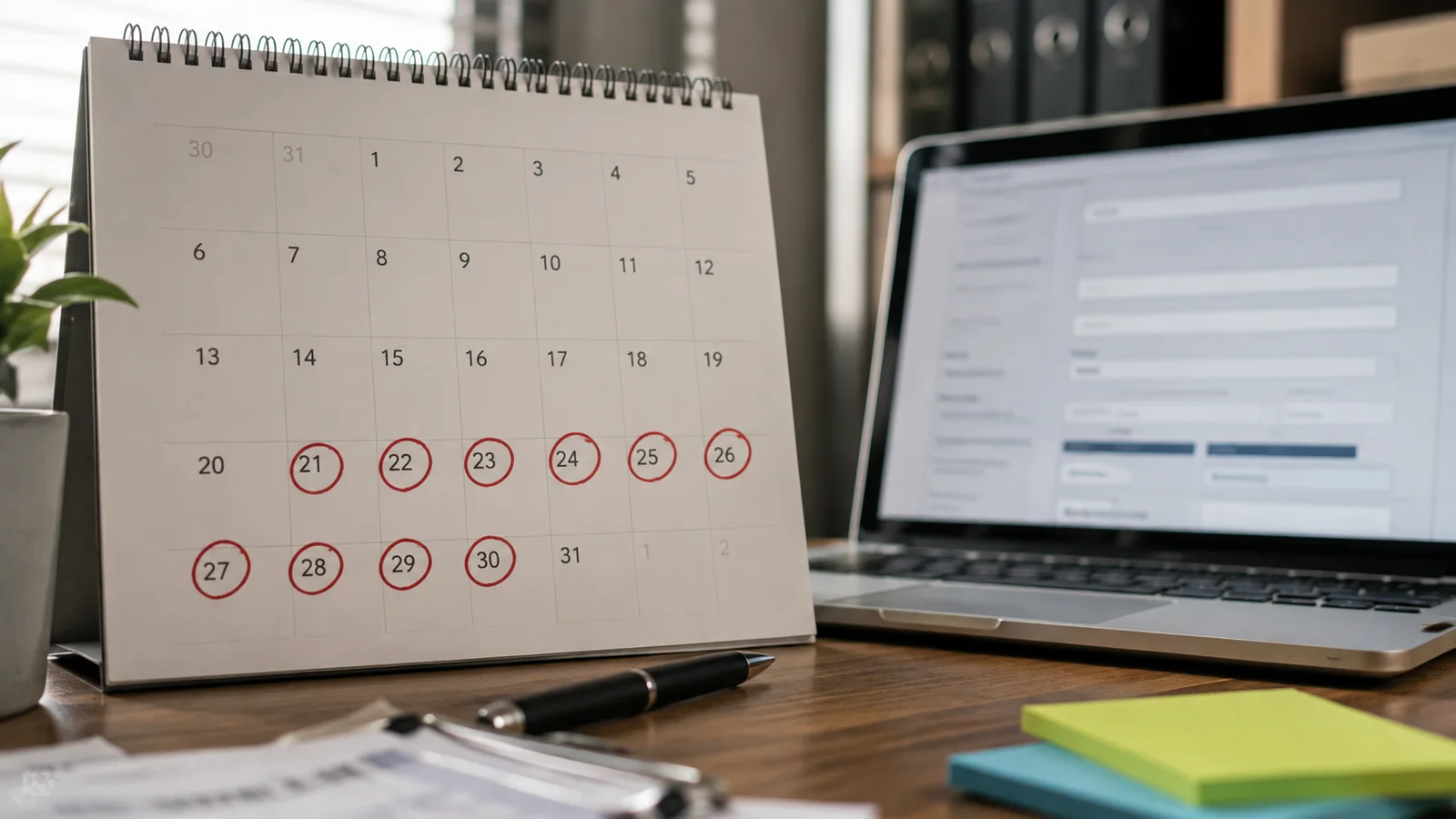 A calendar marking the 10-day MOM incident reporting deadline