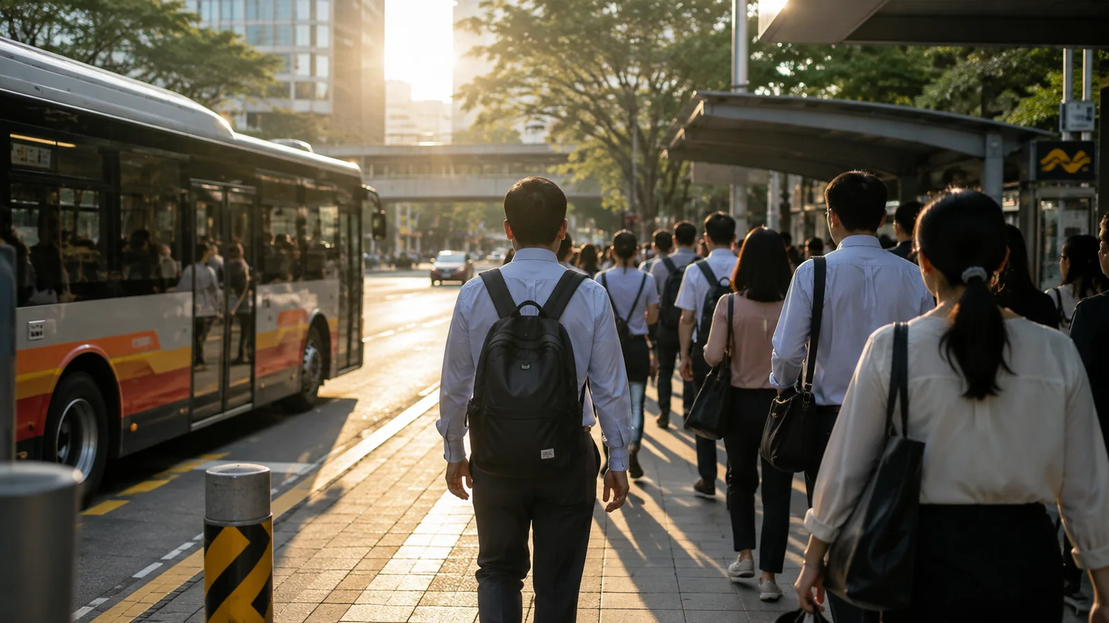 Employees commuting by public transport during a normal personal commute
