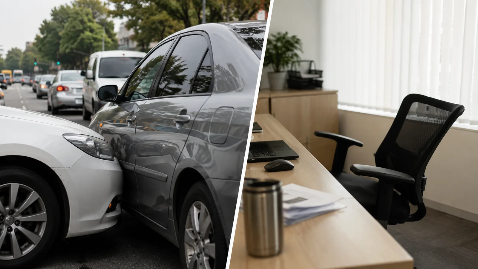 A work-related traffic accident contrasted with a workplace medical incident
