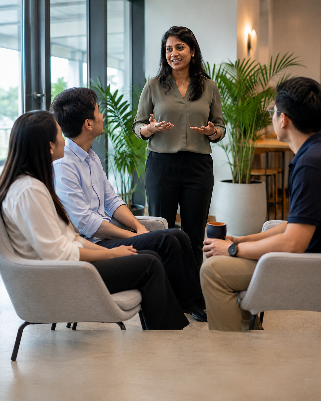HR manager leading an employee wellbeing meeting