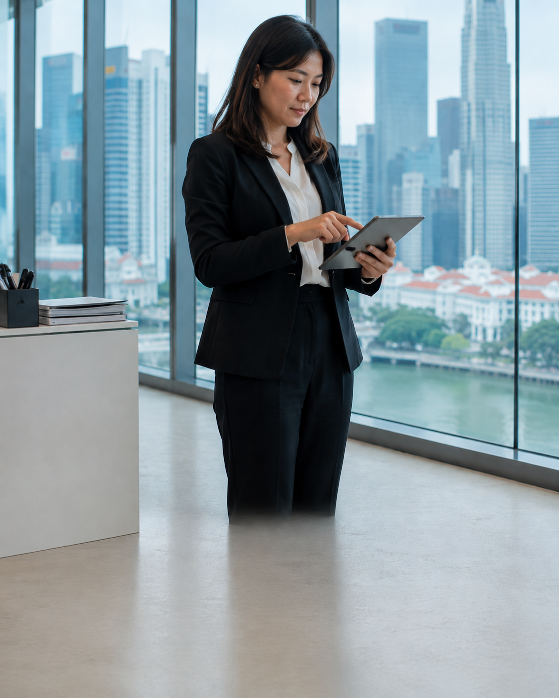 Risk and compliance officer reviewing data on a tablet