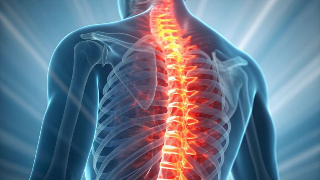 Illustration showing spinal strain associated with poor workstation ergonomics and work-related musculoskeletal disorders