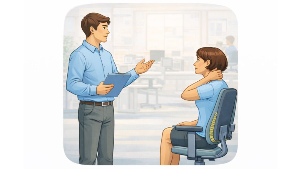 Workplace Ergonomics Singapore – ergonomics consultation helping employee improve posture and prevent musculoskeletal pain