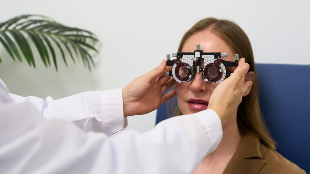 Workplace vision screening test conducted as part of on-site health screening in Singapore