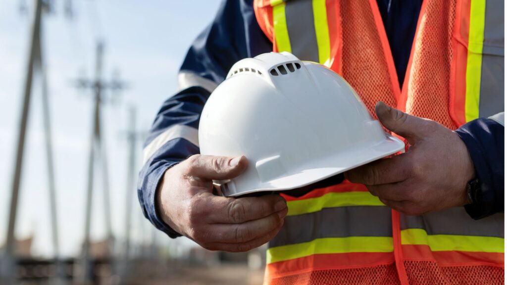 worker holding safety helmet personal protective equipment workplace safety responsibilities singapore